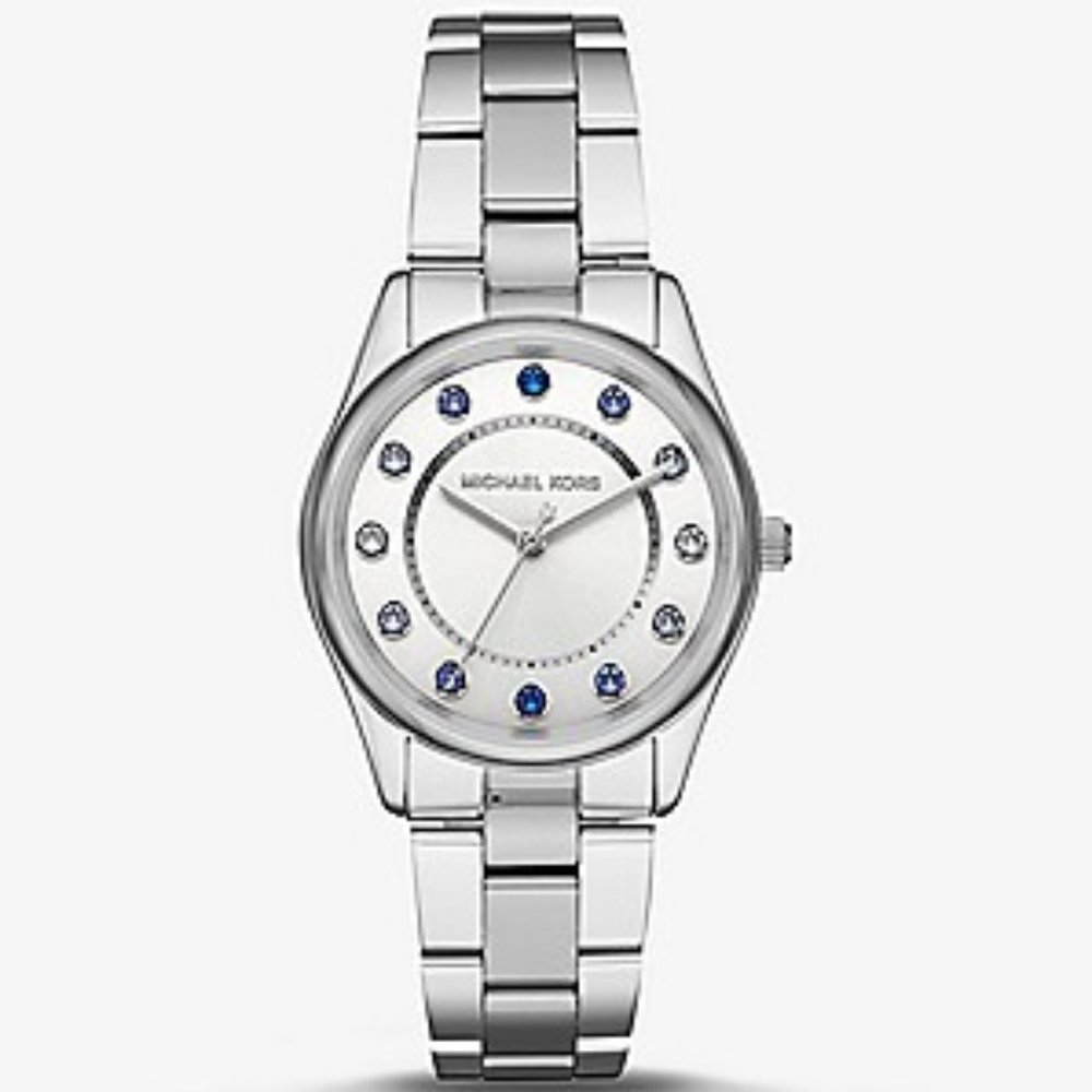 Michael Kors Colette Silver-Tone Watch with Blue Hued Crystals MK660